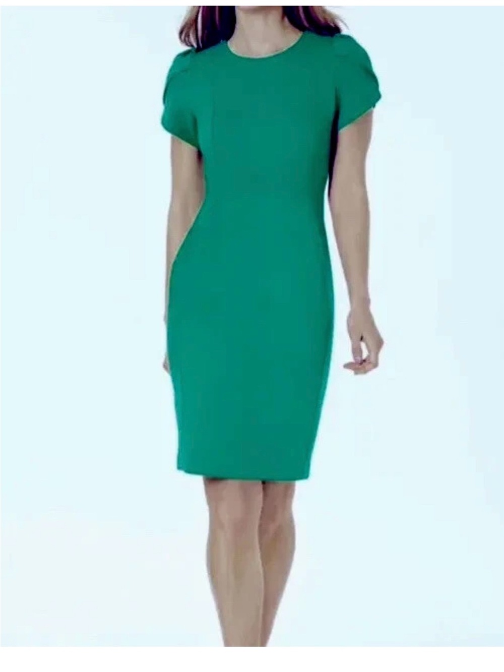 Calvin Klein Emerald Green Sheath Dress Size 8 Puff Sleeve Career Cocktail NWOT